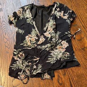 Lucky Brand Black Floral V-Neck Blouse